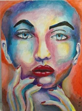 Abstract Woman in Full Color 18x24 Pop Art Original  Signed Portrait Painting