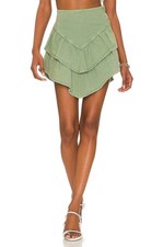 Mother The Ruffle Tiered Mini Skirt Loden Frost Womens Size 25 Side Zip Stretch