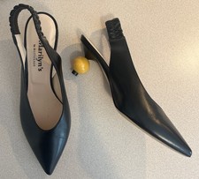 Marilyn's by Bottega 23 Black Leather Slingback Yellow Ball Kitten Heels Size 38