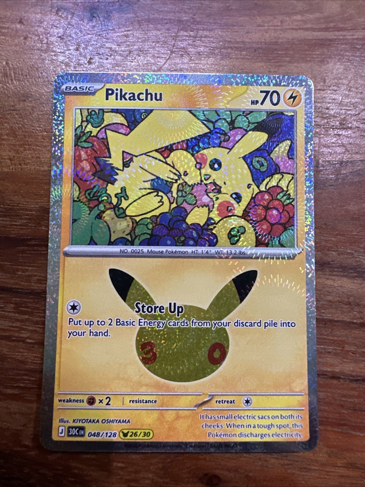 2026 Pokemon Pikachu 048/128 26/30 Pikachu Rare Holo 30th Celebration TCG NM
