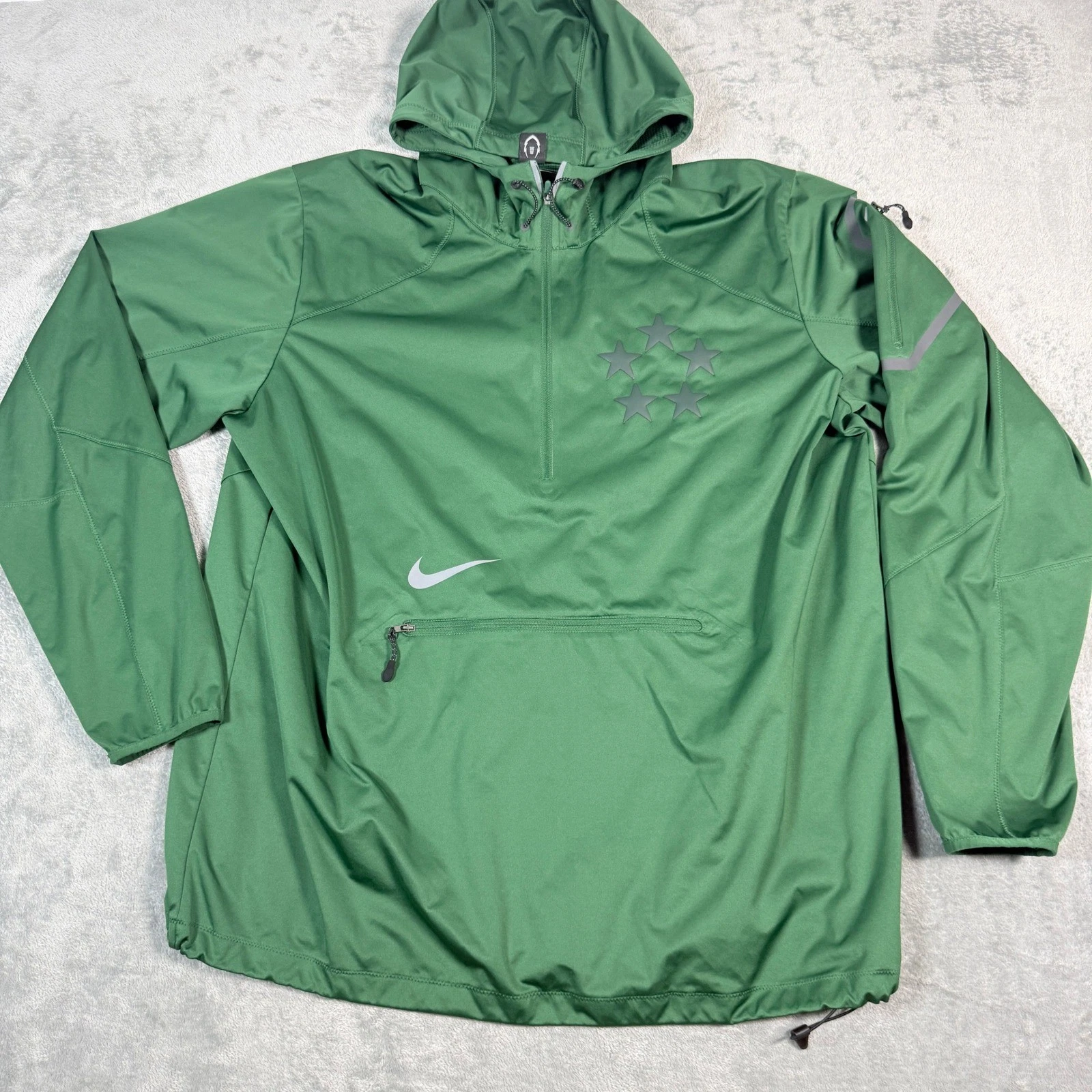 Nike Mens XL Anorak Windbreaker Jacket Green Half Zip Five Stars Logo