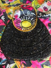Richere Beautiful Vintage Black Beaded Evening Bag with Gold Handle