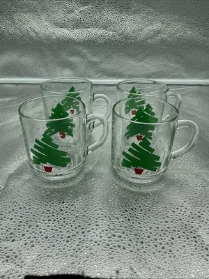 4 Vintage Luminarc 1988 Dayton Hudson Christmas Tree Clear Confetti Glass Mugs
