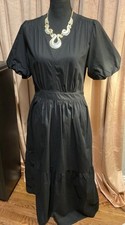 French Connection Black Poplin V Neck Puff Short Sleeve Maxi Dress MEDIUM