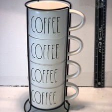 Rae Dunn Coffee Mug Stack Set of 4 Mugs With Wire Holder
