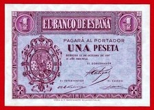 UNC,  1 Peseta, 1937    Burgos    Serie A,  SPAIN