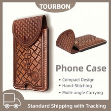 Tourbon Leather Cell Phone Holster Pouch - Belt Loop Carry Case for Smartphone