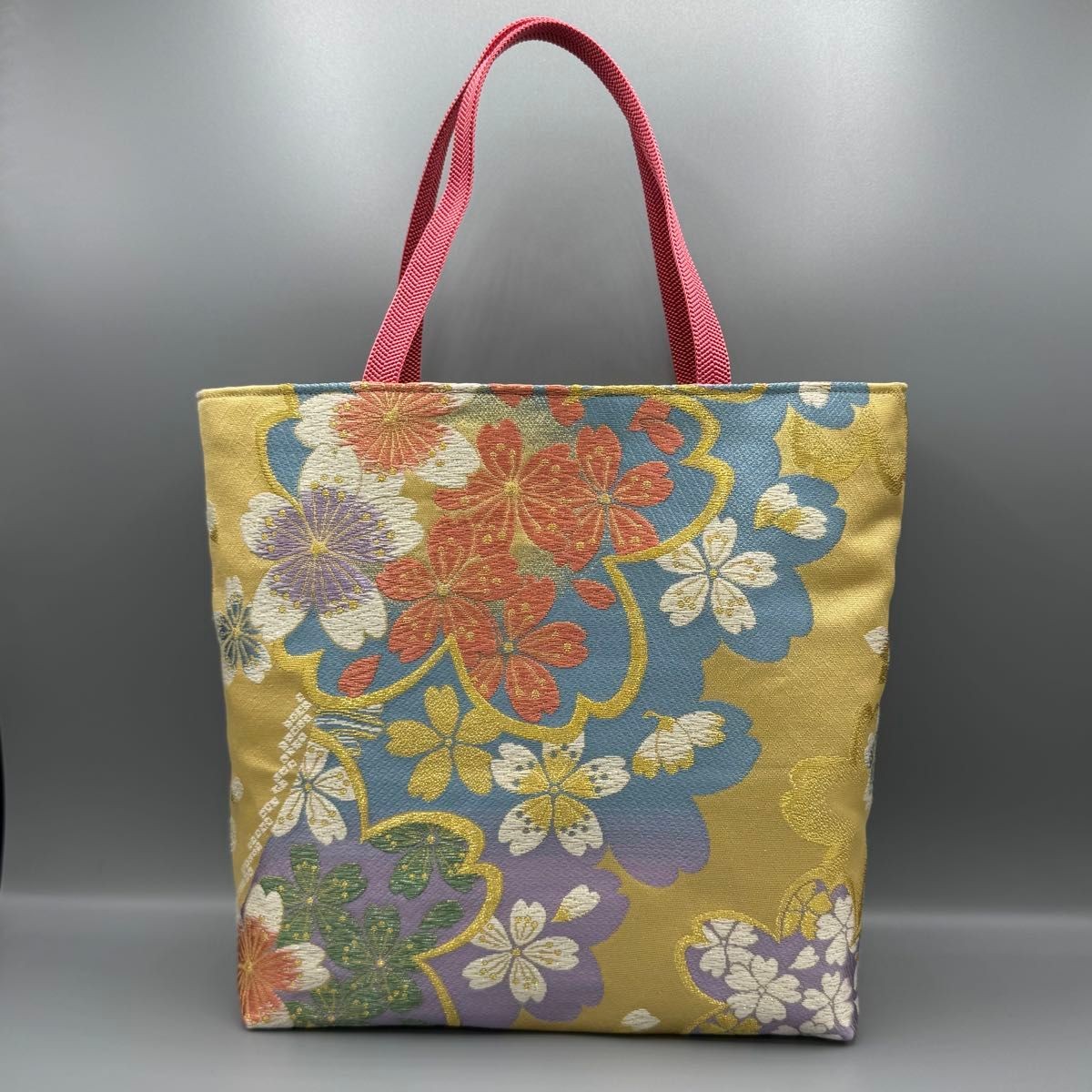 Japanese Kimono Obi Tote Bag Handmade Sakura Cherry Blossom Pink Gold Silver  