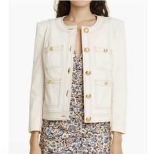 VERONICA BEARD Ferazia Collarless Textured Jacket Ecru/Gold Buttons Size 8 NWOT