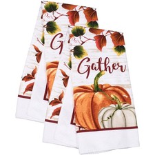 2 Piece Gather Towel Set Fall Kitchen Towels Thanksgiving Decorative Cott...