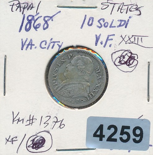 PAPAL STATE -1868 - SILVER 10 SOLDI - #4259
