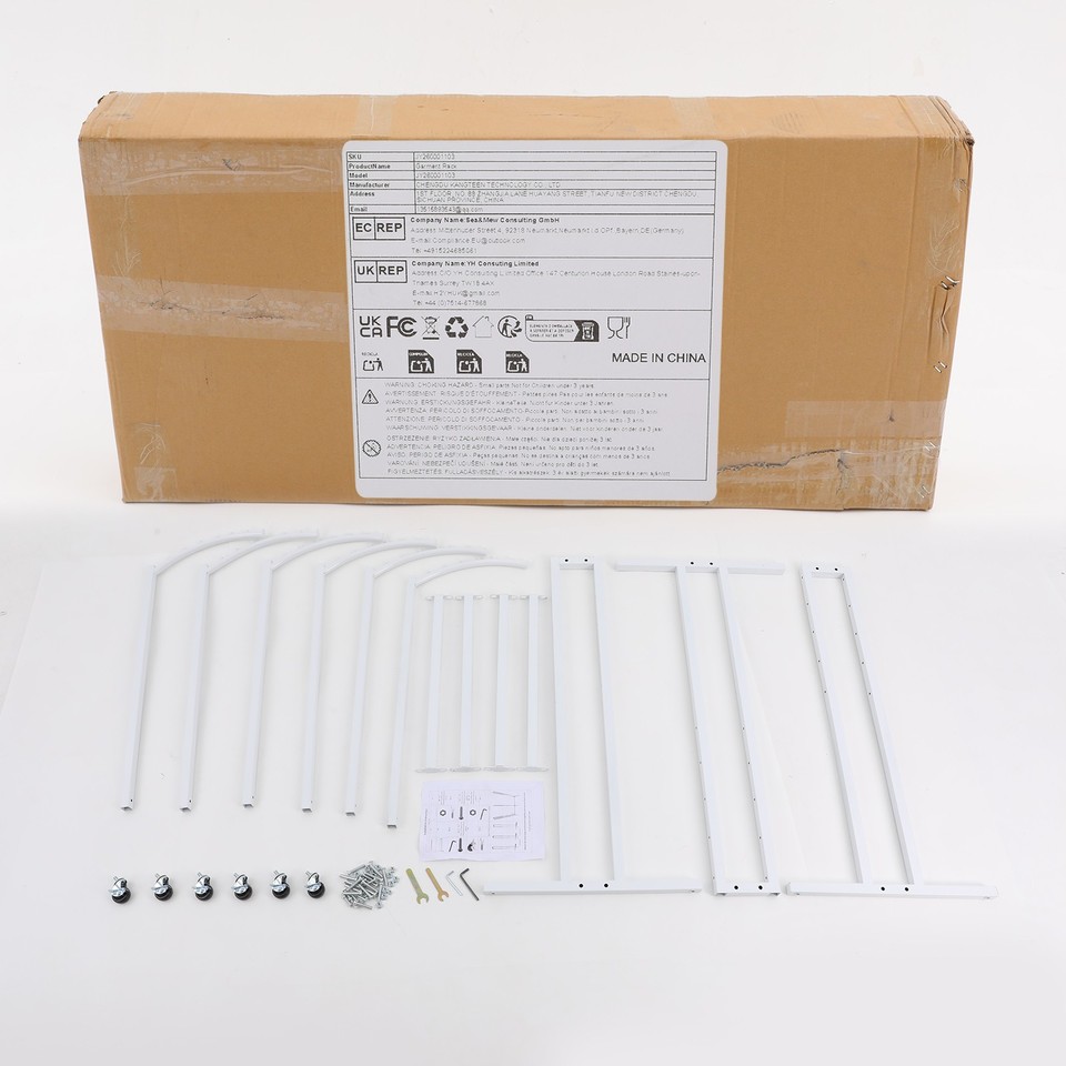 6 Arm Rolling Metal Garment Rack, Adjustable Height Clothing Display ...