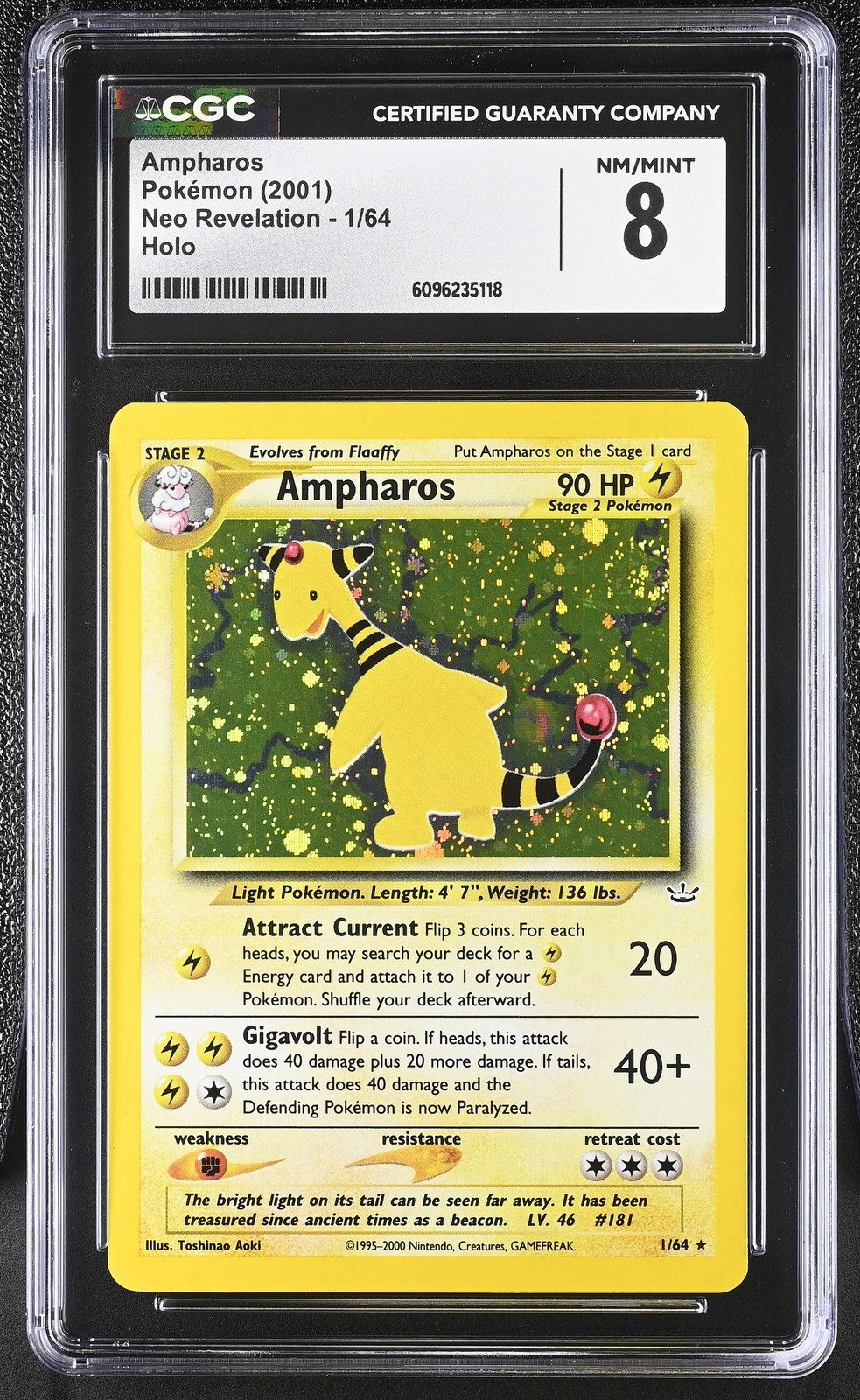 CGC 8 Ampharos 2001 Neo Revelation 1/64 Holo SWIRL Pokemon Card