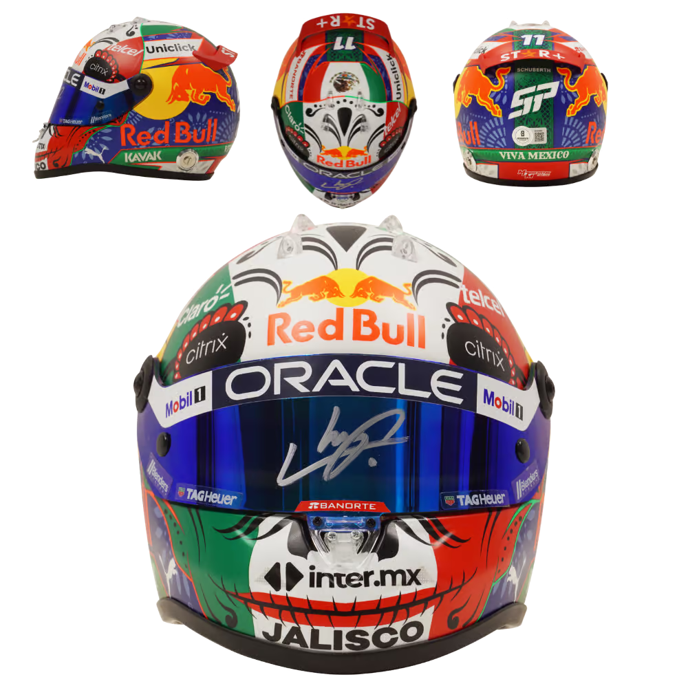 Sergio Perez Signed 2022 Mexico F1 RedBull Helmet 1:2 Scale with
