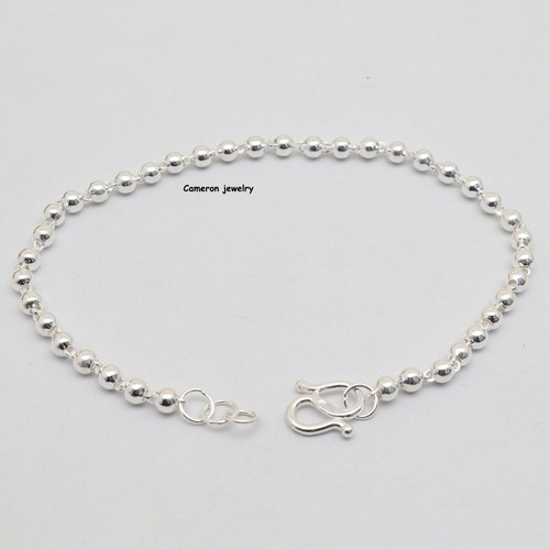 Pure S999 Fine Silver Chain 3mm Round Beads Link Bracelet 4g 7.1inch - Picture 4 of 4