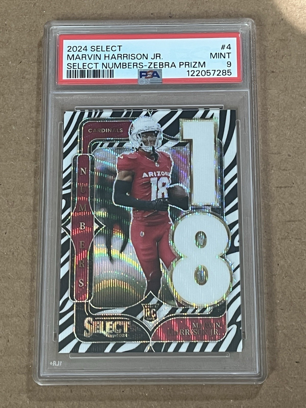 Marvin Harrison Jr. Panini Select Select Numbers #4 Zebra Prizm