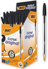 BIC Cristal Original, Penne Nere a Sfera, Punta Media, 1 mm, Confezione 50 Penne