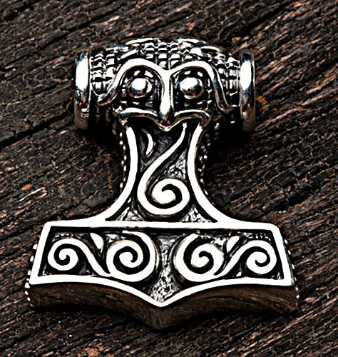 NORSE VIKING THORS HAMMER STERLING SILVER MENS PENDANT LEATHER CHAIN NECKLACE - Picture 1 of 7