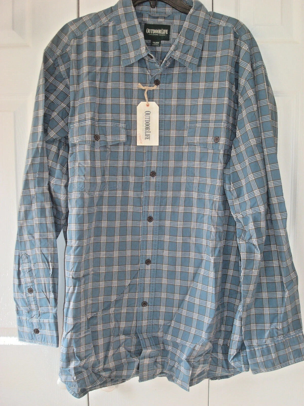 Mens Canvas Shirt Outdoor Life Size XXL (2XL) Teal Plaid New