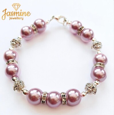 Süßes rosa Glasperlen Armband silberfarben vergoldet Kugel Strass & ext. Kette
