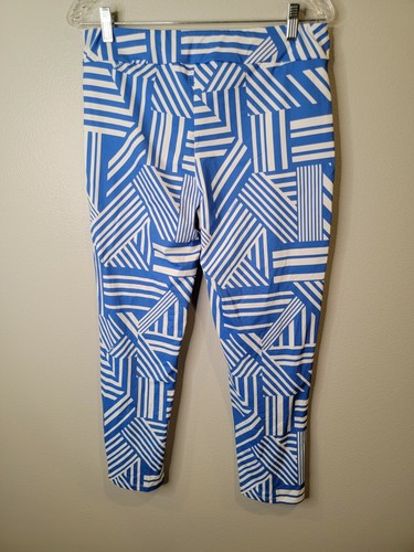 Melly M Size Medium Women's Leggings Blue White Striped Geometric Full Length - Picture 3 of 5
