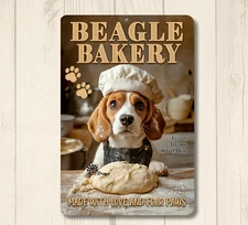 Beagle Bakery dog baking chef cooking funny metal tin wall art kitchen plaque