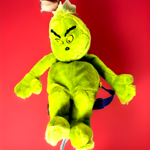 NOS Vtg Grinch Dr Seuss Plush Backpack 1997 Zipper Back Store Tag Dr Seuss Label