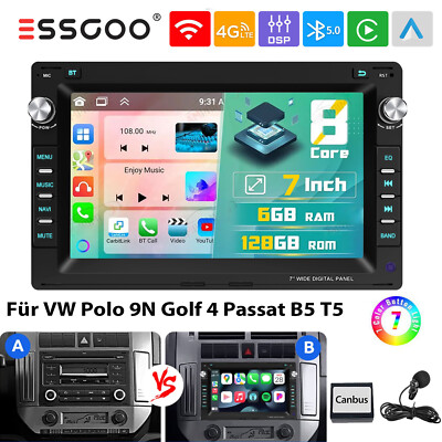 Für VW Polo 9N Golf 4 Passat B5 T5 6+128G Android 14 Autoradio Carplay GPS AM 4G