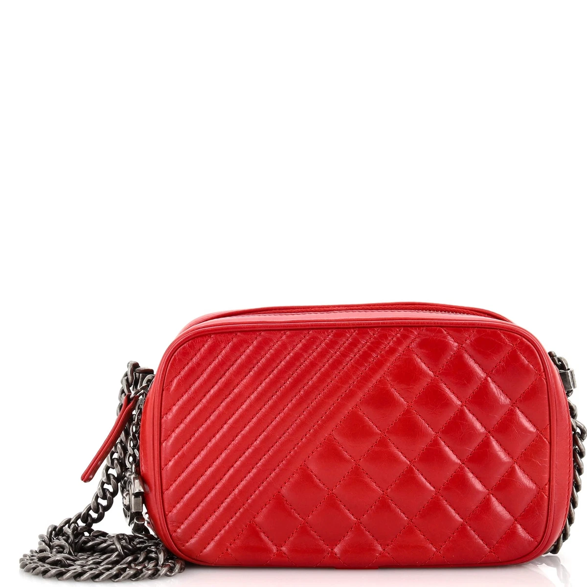 Chanel Coco Boy Camera Bag Quilted Leather Small Red