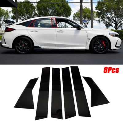 #ad For 2022 2025 Honda Civic Glossy Black PC Window BC Pillar Post Cover Trim 6pcs $18.58