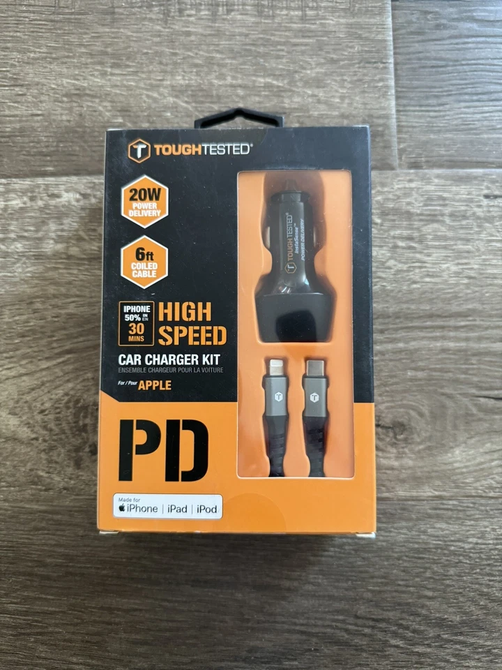 Tough Tested USB-C 20W Car Charger & 6FT USB-C To Apple Cable Kit Bundle - New - Image 2 of 2