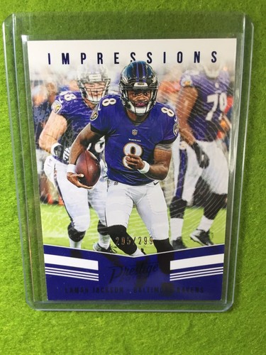 LAMAR JACKSON CARD JERSEY #8 BALTIMORE RAVENS #/299 INSERT 2019 Panini Prestige - Picture 4 of 12
