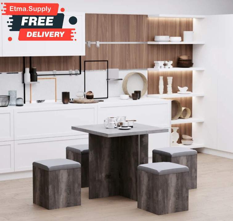 Space Saver Set Table And Chairs 3 Piece Black & Grey Compact Dining