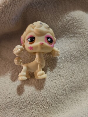 Littlest Pet Shop LPS #551 White POODLE Dog Brown pink FLOWER Eyes French 
