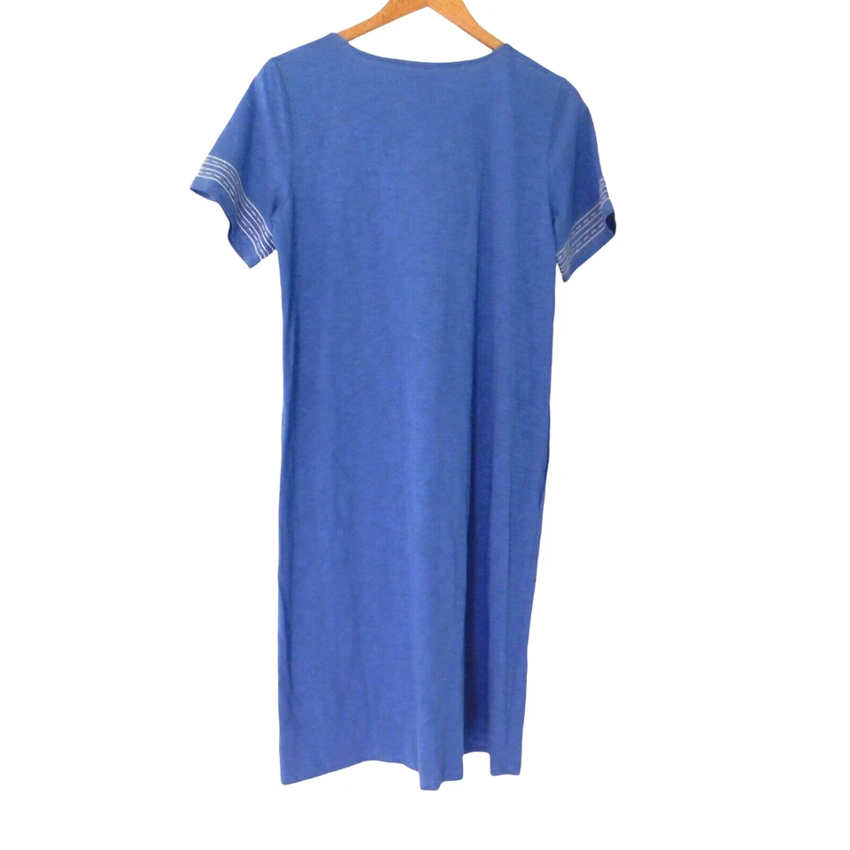 NEW Womens T shirt Dress Embroidery Blue White Short Sleeve Pockets Medium Boho - Image 4 of 4