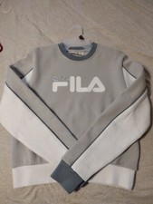 Fila Women's Gray White Printed Logo Crew Neck Sweatshirt Medium