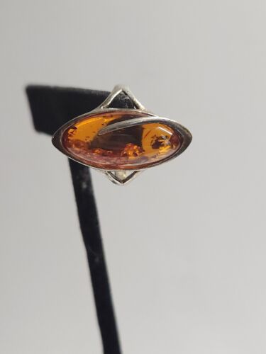 Amber and Sterling Silver Vintage Modernist Style 