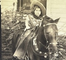 Girl On Horse Photograph 1930s Pony Antique Textiles Bandana Harness Chaps