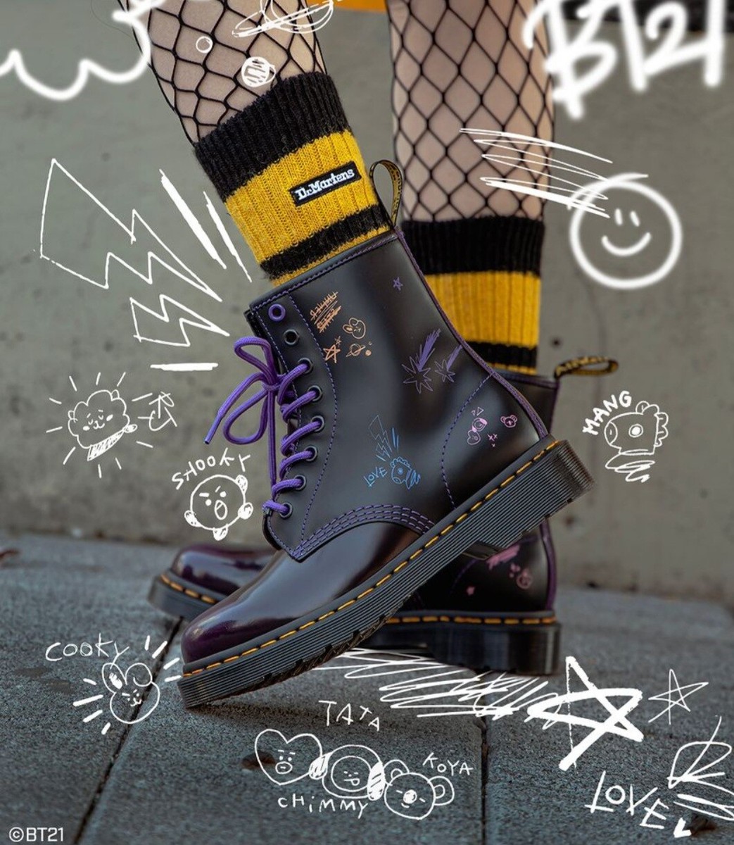 NEW DR Martens BT21 BTS Official 1460 Purple & Black Leather NEW DR Martens BT21 BTS Official 1460 Purple & Black Leather