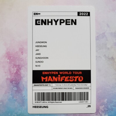 ENHYPEN 公式 トレカ ワールドツアー ワルツ manifesto ENHYPEN MANIFESTO WORLD TOUR 2022 Trading Card EN- MD Photo