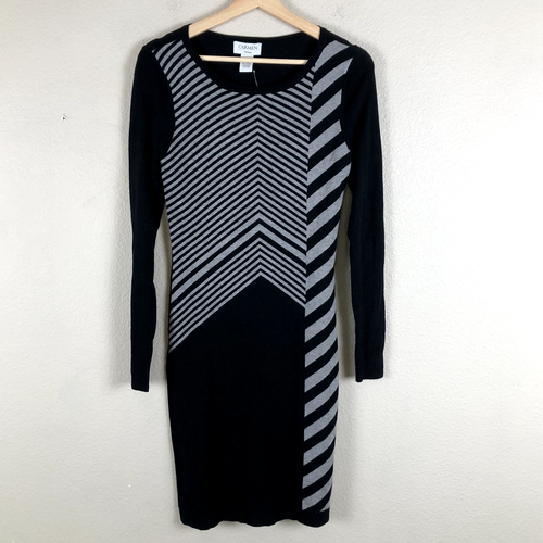Carmen Marc Valvo Dress Womens Small Black Gray Valentine Knit Workwear Trendy