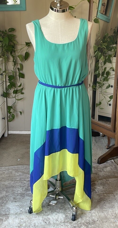 Paper doll color block high low dress, plus size 1X
