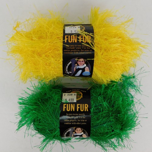 (2) Lion Brand Fun Fur Yarn BRIGHT YELLOW and KELLY GREEN Eyelash 1.75oz (50g) - Picture 4 of 13