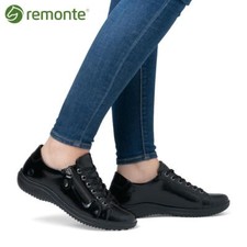Rieker Remonte Womens Black Patent Leather Wide Fit Casual Ladies Shoes - D1E03
