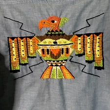 King Kole Shirt Size Large Chambray Custon Needlepoint Eagle Vintage