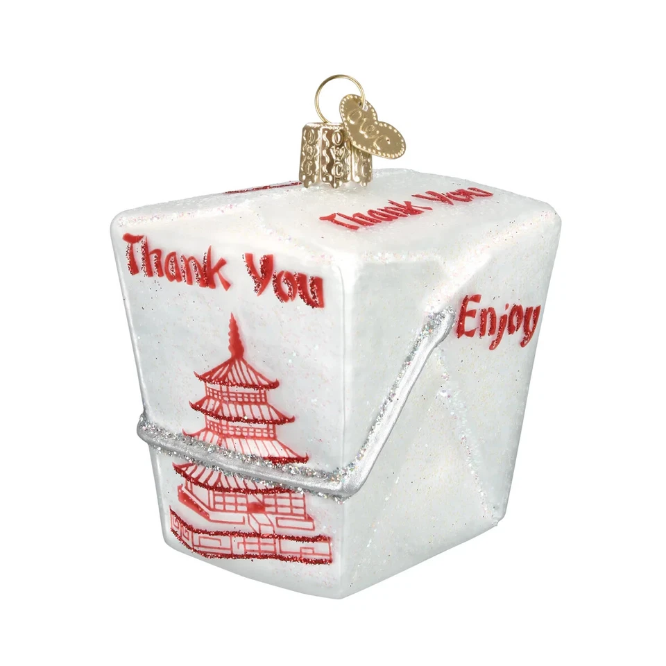 Old World Christmas CHINESE TAKE-OUT (32111) Glass Ornament w/ OWC Box