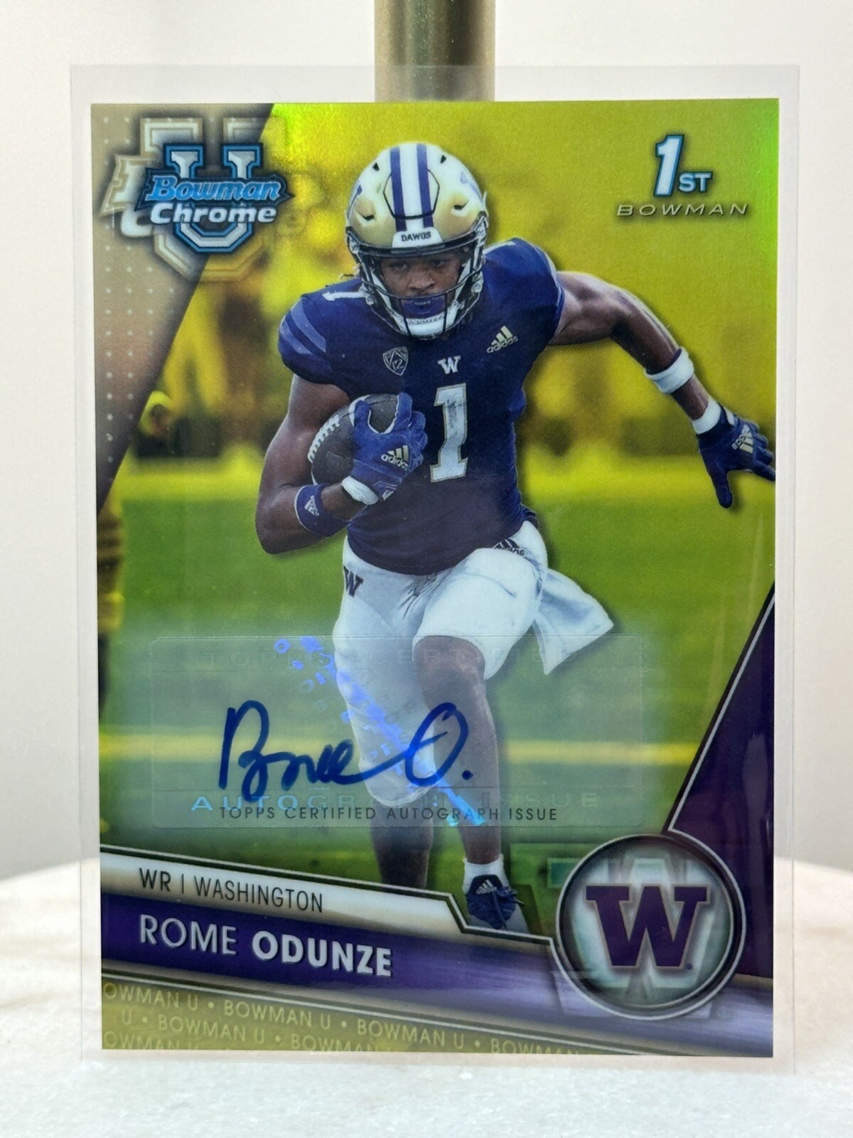 2023 ROME ODUNZE 1st Bowman U Chrome AUTO Yellow Ref /75 UW NFL BEARS 🔥