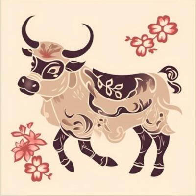 Wandbild: Chinesisches Sternzeichen - Stier. Jahr des Ochsen. [...]