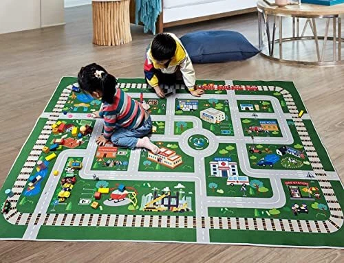 Kids Rug Playroom Car Rug Play Mat City Life Road Rug for Cars Fun