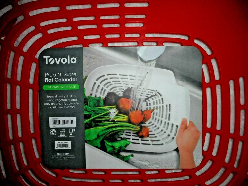 TOVOLO RED PREP N RINSE FLAT COLANDER FOR SINK BPA FREE NEW - Image 2 of 3